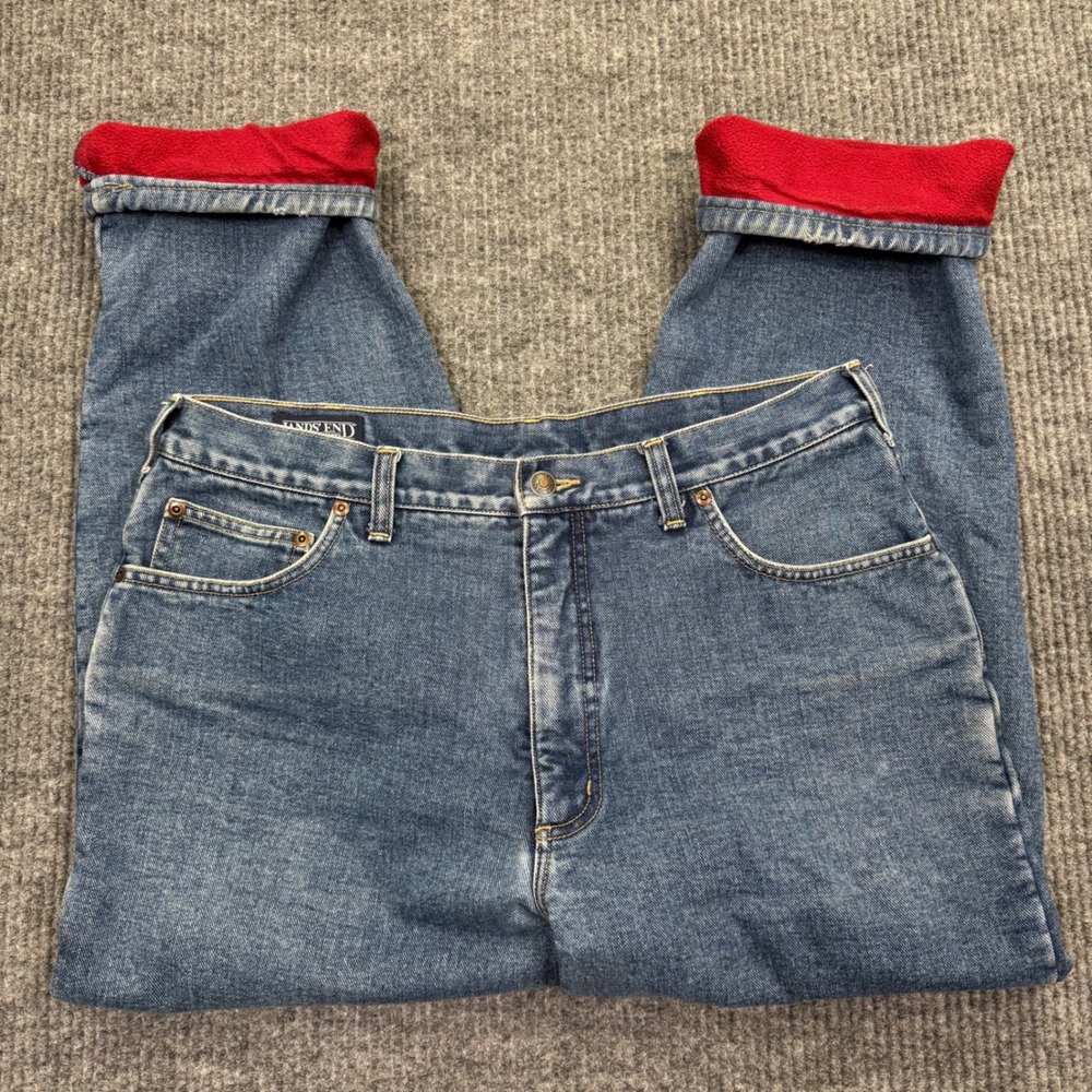 Lands End Womens Fleece Lined Jeans 36 Regular Medium Wash Blue Denim Warm